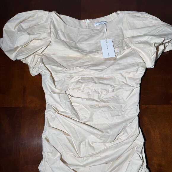 Endless Rose - Ruched Puff Sleeve Dress - Large - Ivory - Picture 2 of 8